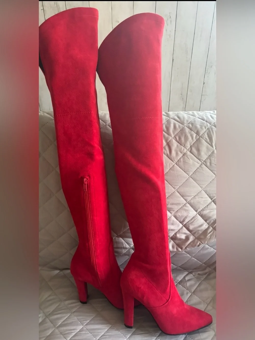 Red Suede Over-the-Knee Boots for Women